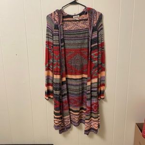 Multi colored cardigan with hood